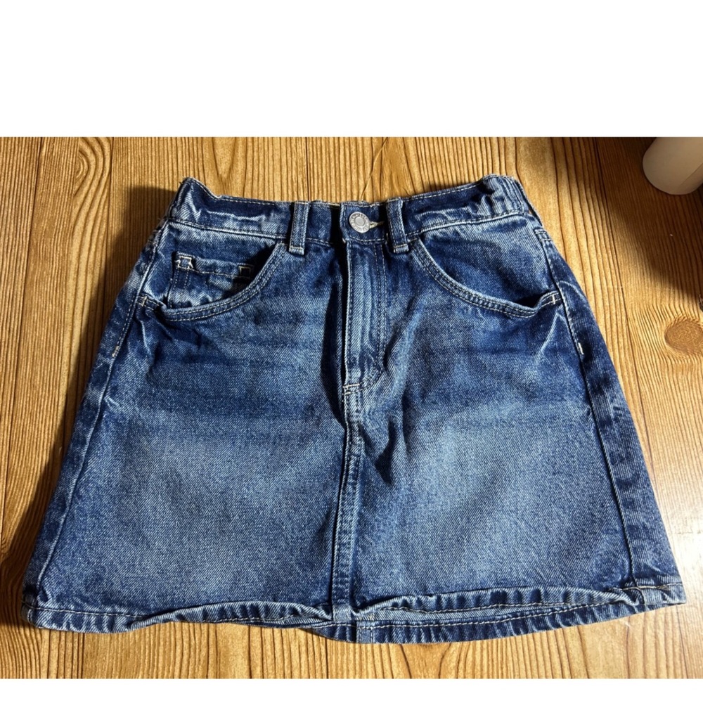 HM Girls Blue Denim Mini Skirt Size 10 Medium Wash Elastic Waist A-Line